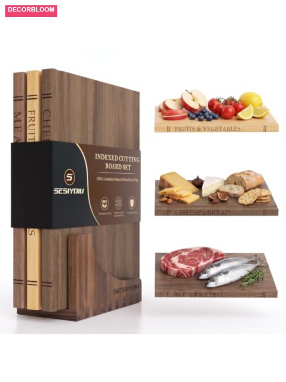 Book Shaped Acacia Beech Wood Cutting Board Set 3pc Kitchen Charcuterie